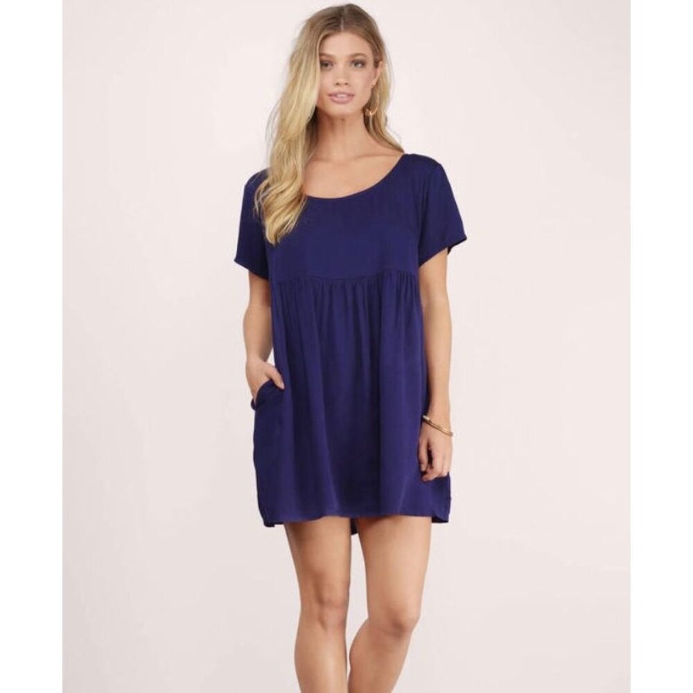 Tobi Babydoll Dress Scoop Neck Cutout Bar Strap Short Sleeve Navy Blue Sz M